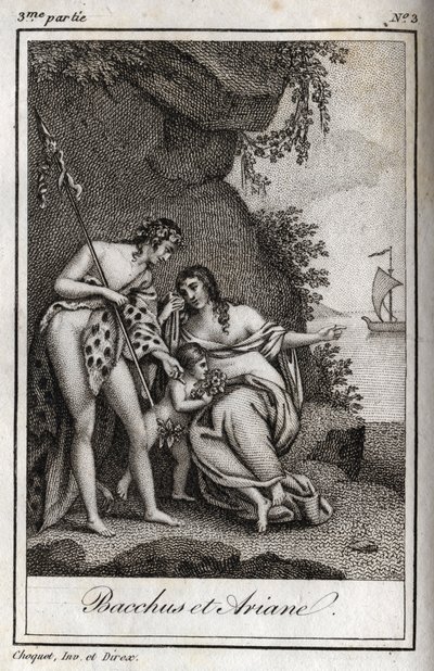 Bacchus und Ariadne. Gravur von 1819 in „Lettres à Emilie sur la mythologie“ von Charles Albert Demoustier (1760-1801). Private Sammlung von Anonymous Anonymous