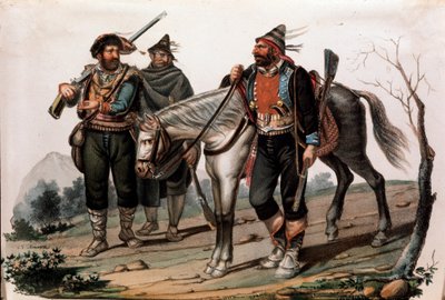 Räuberwesen in Kalabrien, Italien. Gravur des 19. Jahrhunderts, Privatsammlung von Anonymous Anonymous