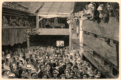 Feier des katholischen Gottesdienstes in Porrentruy, Schweiz im Jahr 1874, nach einer Fotografie. Gravur in „Les Missions Catholiques au XIXème Siècle“ von Louis-Eugène Louvet. Private Sammlung. von Anonymous Anonymous