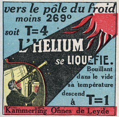 Zustandsänderungen: Dämpfe. Der niederländische Heike Kamerlingh Onnes (1853-1926) aus Leiden schaffte es 1908, Helium zu verflüssigen. Anonyme Illustration von 1925. Privatsammlung. von Anonymous Anonymous