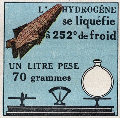 Zustandsänderungen: Dämpfe. Wasserstoffverflüssigung hat 252 Grad Kälte. Anonyme Illustration von 1925. Private Sammlung. von Anonymous Anonymous