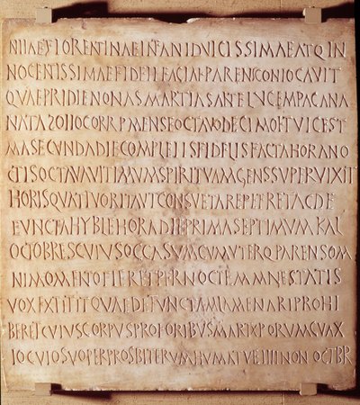 Christliche Antike: Inschriften von Catania, die die Methode der Verwaltung von Taufen und Begräbnisriten beschreiben, Anfang des 4. Jahrhunderts. Louvre Museum, Paris von Anonymous Anonymous
