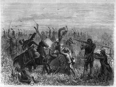 Vollständige Zerstörung der Vendéens: Schlacht von Savenay im Dezember 1793. Gravur von 1866 in „Histoire de la Revolution francaise“ von Adolphe Thiers. Private Sammlung. von Anonymous Anonymous