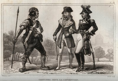 Kostüme unter der Konvention. Gravur von 1859 in „Le Monde. Geschichte aller Völker von den frühesten Zeiten bis zur Gegenwart“ von M. E. de Lostalot-Bachoue. Private Sammlung. von Anonymous Anonymous