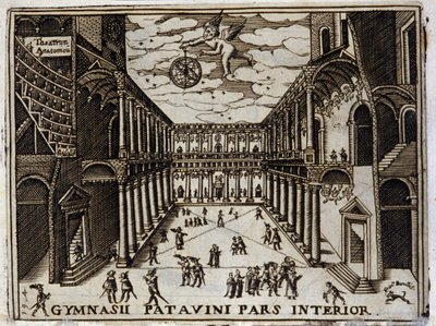 Hof der Universität von Padua (Padova) in Italien im 17. Jahrhundert. Anonyme Gravur des 17. Jahrhunderts. Mailänder von Anonymous Anonymous
