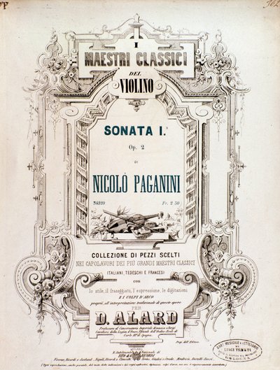 Titelseite der Partitur von Sonata 1, op 2 von N Paganini von Anonymous Anonymous