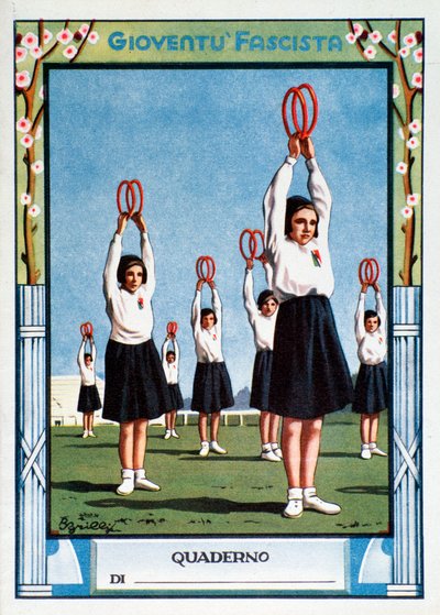Deckblatt eines Schülerhefts mit jungen faschistischen Mädchen beim Sporttraining von Anonymous Anonymous