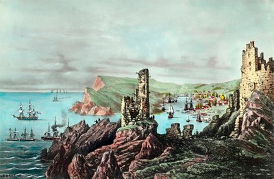 Krimkrieg: Blick auf den Hafen von Balaklava auf der Krim. Gravur um 1854-1855. Private Sammlung von Anonymous Anonymous