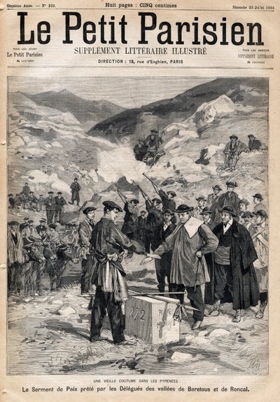 Brauch der Pyrenäen: der Friedenseid der Delegierten der Täler von Baretous und Roncal. In „Le Petit Parisien“ am 23.07.1893 von Anonymous Anonymous