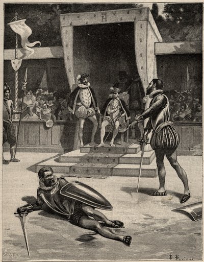 Duell zwischen Francois de Vivonne de la Chataigneraie und Guy de Chabot, Baron de Jarnac in Saint Germain en Laye, Frankreich am 10. Juli von Anonymous Anonymous