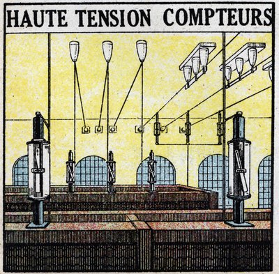 Elektrische Leitungen: Hochspannungsmesser. Anonyme Illustration von 1925. Private Sammlung. von Anonymous Anonymous