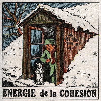 Energie der Kohäsion: Das kalte Wasser zerbricht die Vase. Anonyme Illustration von 1925. Private Sammlung. von Anonymous Anonymous