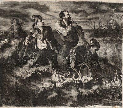 Flucht aus dem Bagne von Belle-Île-en-Mer im 19. Jahrhundert. Gravur in „Histoire des bagnes depuis leur création à nos jours“ (1877) von Pierre Zaccone. von Anonymous Anonymous