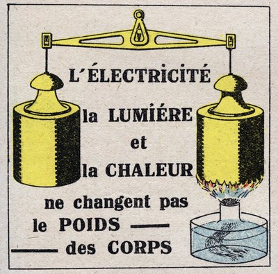 Äther (Material): Elektrizität, Licht und Wärme verändern das Körpergewicht nicht. Anonyme Illustration von 1925. Privatsammlung. von Anonymous Anonymous
