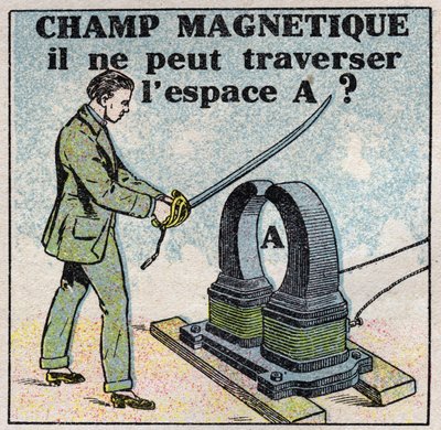 Äther (Material): Magnetfeld. Kann er den Raum A nicht durchqueren? Anonyme Illustration von 1925. Private Sammlung. von Anonymous Anonymous