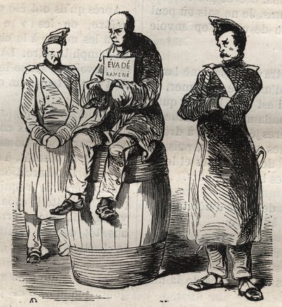 Ausstellung eines entflohenen Sträflings im Bagne von Toulon im 19. Jahrhundert. Gravur in „Histoire des bagnes depuis leur création à nos jours“ (1877) von Pierre Zaccone. Private Sammlung. von Anonymous Anonymous