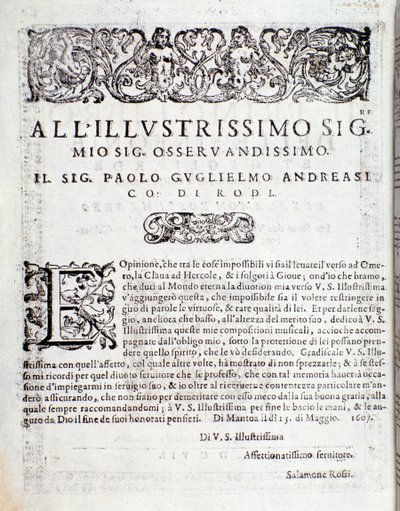 Erste Seite des Primo libro di sinfonie e gagliarde von Salomone Rossi von Anonymous Anonymous