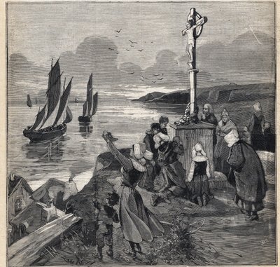 Fischen in Island: die Fischer verlassen die Bretagne. Gravur in 