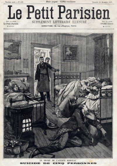 Fünf Selbstmorde in der Avenue Marceau in Paris. In „Le Petit Parisien“ am 21.11.1897 von Anonymous Anonymous