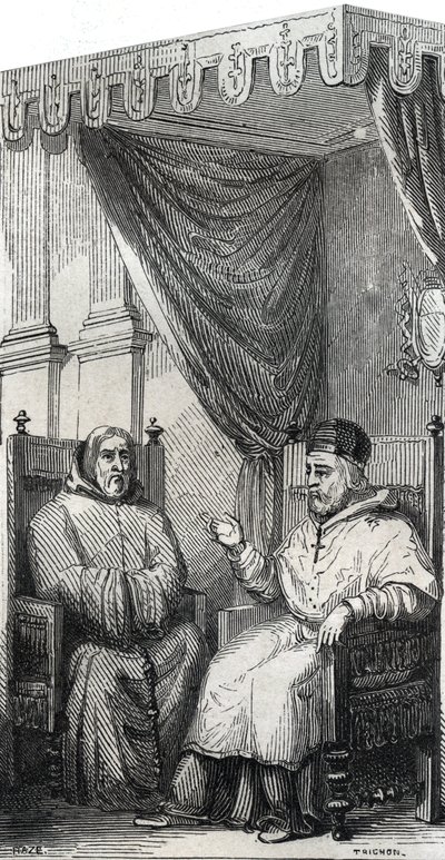 Franz von Paola, Gründer des römisch-katholischen Ordens der Minimiten und Papst Sixtus IV. - Gravur von 1846 in „Lives of the Saints“. Private Sammlung von Anonymous Anonymous