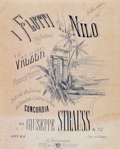 Frontispiz der Noten von „Nile Waters Waltzes“ für Klavier von Josef Strauss von Anonymous Anonymous