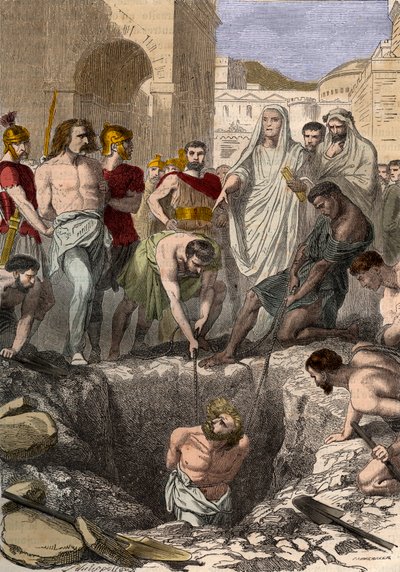 Gallier, die von den Römern begraben wurden - Gravur des 19. Jahrhunderts in „National History illustrated of France from the most remote times to the present day“ 1876 - Private Sammlung von Anonymous Anonymous