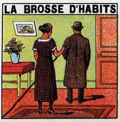 Haushaltsanwendungen der Elektrizität: die Kleiderbürste. Anonyme Illustration von 1925. Private Sammlung. von Anonymous Anonymous