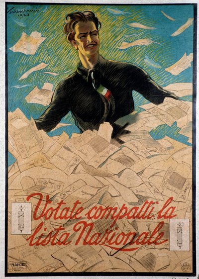 Italienisches Propagandaplakat, das die Italiener auffordert, die nationale Liste von Benito Mussolini zu wählen von Anonymous Anonymous