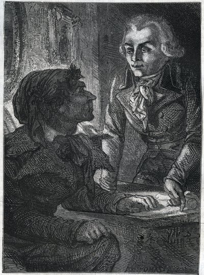 Jean-Paul (Jean Paul) Marat (1743-1793) mit Maximilian Robespierre (1758-1794). Gravur von 1866 in „Histoire de la Révolution française“ von Adolphe Thiers. Private Sammlung. von Anonymous Anonymous