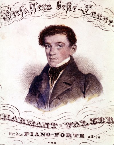 Johann Strauss Vater (1804-1849). Porträt auf einer Partitur von Anonymous Anonymous