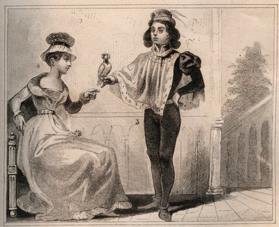 Johann II. von Valois, Herzog von Alençon (1409-1476) mit Marie de Fayel. Gravur von 1859 in „Le Monde. Geschichte aller Völker von den frühesten Zeiten bis zur Gegenwart“ von M. E. de Lostalot-Bachoue. Private Sammlung von Anonymous Anonymous