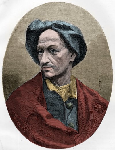 LOUIS DOMINIQUE CARTRIDGE, berühmter französischer Bandit - Le brigand Louis Dominique Garthausen dit Cartridge (1693-1721) - Gravur von 1863 in „Le Livre Rouge - Histoire De L
