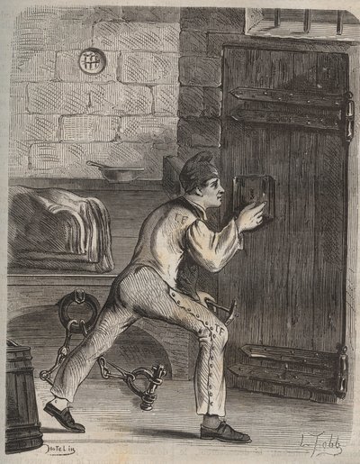 Le forcat Blouet - Gravur in „Histoire des bagnes depuis leur création à nos jours“ (1877) von Pierre Zaccone (1817-1895) (Colonia Penale - Strafkolonie) Private Sammlung von Anonymous Anonymous
