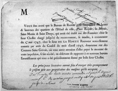 Brief vom Finanzamt über die Steuerzahlung datiert April 1747 von Anonymous Anonymous