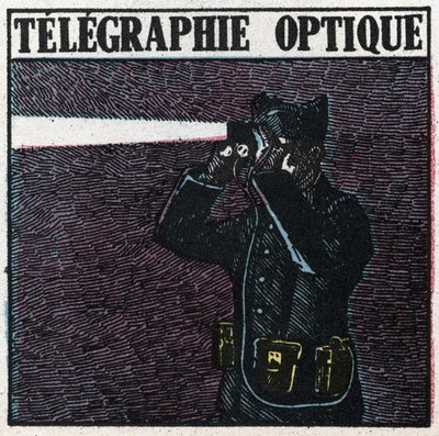 Lichtsignale: Optische Telegrafie. Anonyme Illustration von 1925. Private Sammlung. von Anonymous Anonymous