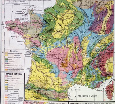 Karte von Frankreich: Geologisches Frankreich - in „Atlas scolaire“ von Anonymous Anonymous