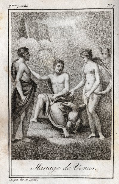 Heirat zwischen Mars und Venus. Gravur von 1819 in „Lettres à Emilie sur la mythologie“ von Charles Albert Demoustier (1760-1801). Private Sammlung von Anonymous Anonymous