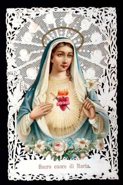 Mater dolorosa Heiliges Herz. Andachtsbild. Chromolithographie mit Ausschnitt und Zähnung. Anfang des 20. Jahrhunderts von Anonymous Anonymous