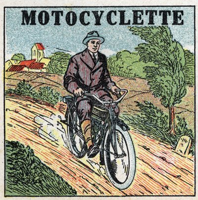 Mechanische Traktion: Motorrad. Anonyme Illustration von 1925. Private Sammlung. von Anonymous Anonymous
