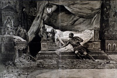 Otello tötet sich selbst neben dem Körper von Desdemona. Illustration der letzten Szene von Otello, Oper von Giuseppe Verdi von Anonymous Anonymous