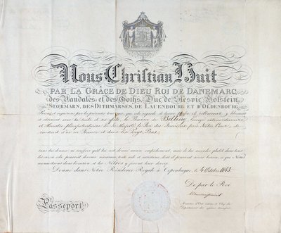 Pass des Königs von Dänemark Christian VIII. datiert 1845 von Anonymous Anonymous