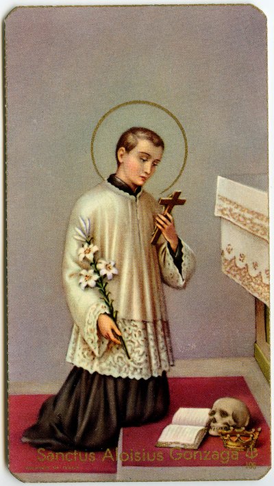 Andachtsbild: Aloysius Gonzaga verehrt das Kreuz (Druck) von Anonymous Anonymous
