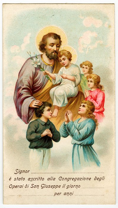Andachtsbild: Kongregation der St. Joseph Arbeiter (Chromolithographie) von Anonymous Anonymous