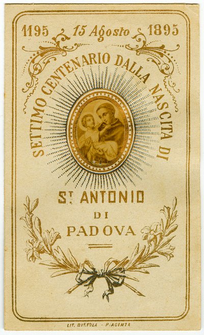 Andachtsbild: Heiliges Bild zur Feier des Geburtstags des heiligen Antonius von Padua von Anonymous Anonymous