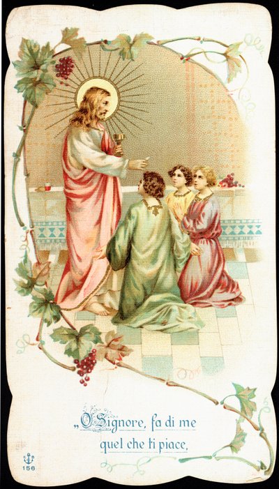 Andachtsbild: „Herr, mach mit mir, wie du willst“. Kommunionszeremonie. Chromolithografie Anfang des 20. Jahrhunderts. Private Sammlung von Anonymous Anonymous
