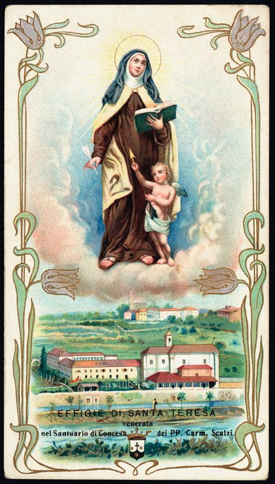 Andachtsbild: Darstellung der Heiligen Therese von Jesus oder Avila (1515-1582), spanische Mystikerin und Karmelitin. Chromolithographie. Private Sammlung von Anonymous Anonymous