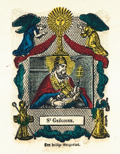 Andachtsbild: Heiliger Gregor I. der Große. Gravur des 19. Jahrhunderts von Anonymous Anonymous