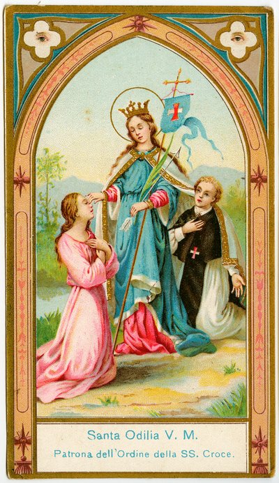 Andachtsbild: Heilige Odile von Elsass, Schutzpatronin der Regularkanoniker des Ordens vom Heiligen Kreuz (Chromolithographie) von Anonymous Anonymous