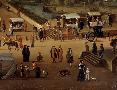 Tragstühle und Handel auf der Pont Neuf in Paris im 17. Jahrhundert (Detail) von Anonymous Anonymous
