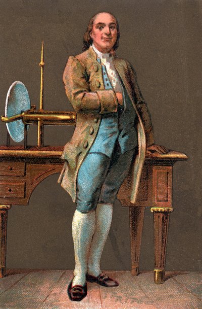 Porträt von Benjamin Franklin (1706-1790), amerikanischer Drucker, Verleger, Wissenschaftler, Erfinder, Staatsmann und Diplomat. Chromolithographie. Private Sammlung von Anonymous Anonymous